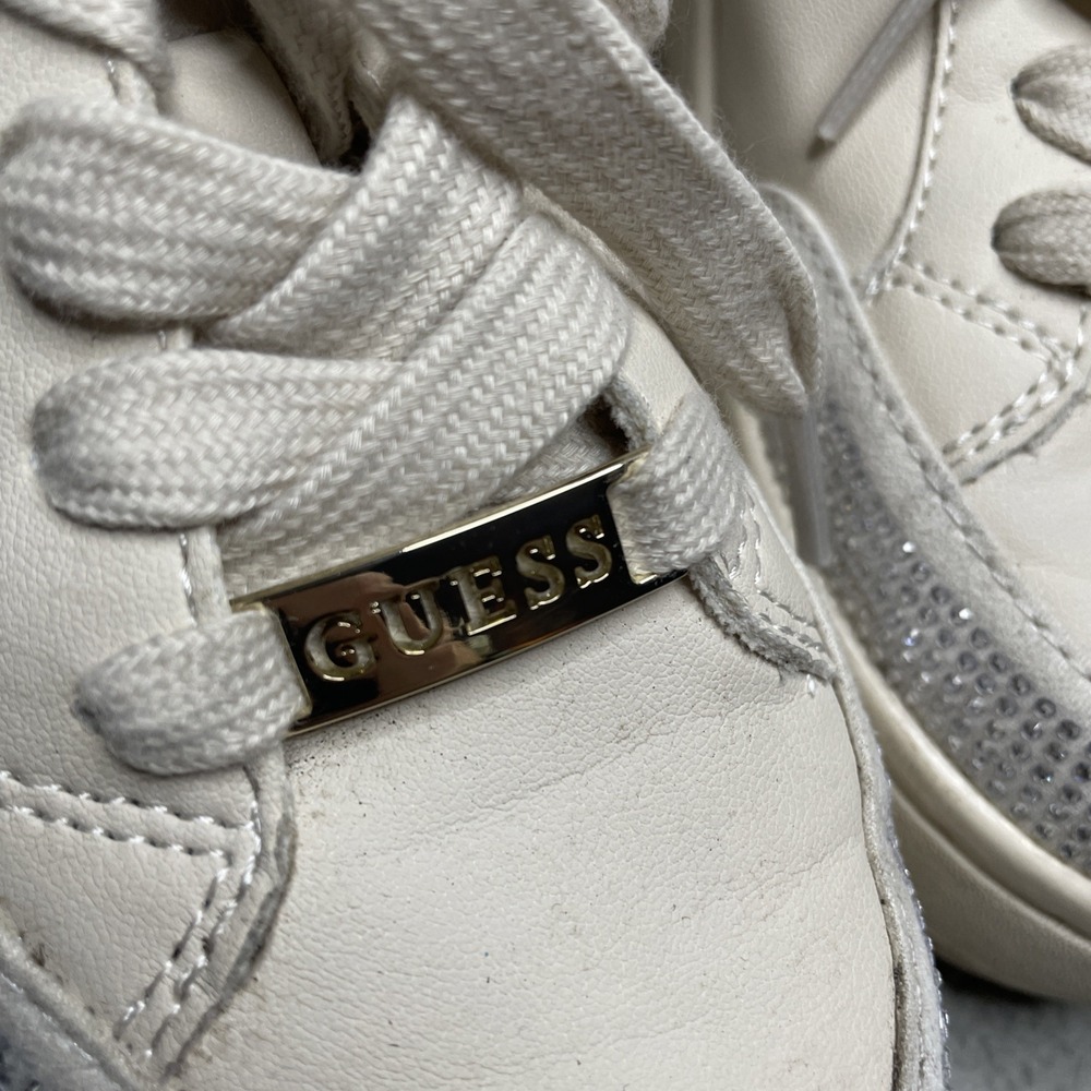 Guess Women's Platform Sneaker Off-White Size 6 Sparkle Lace-up Logo - Picture 9 of 12